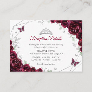 Quinceanera Burgundy Silver Floral Details Enclosure Card