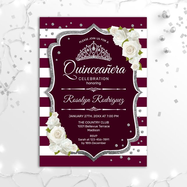 Quinceanera - Burgundy Silver Invitation (Creator Uploaded)