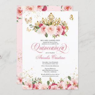 Quinceañera Butterfly & Blush Pink Watercolor Rose Invitation