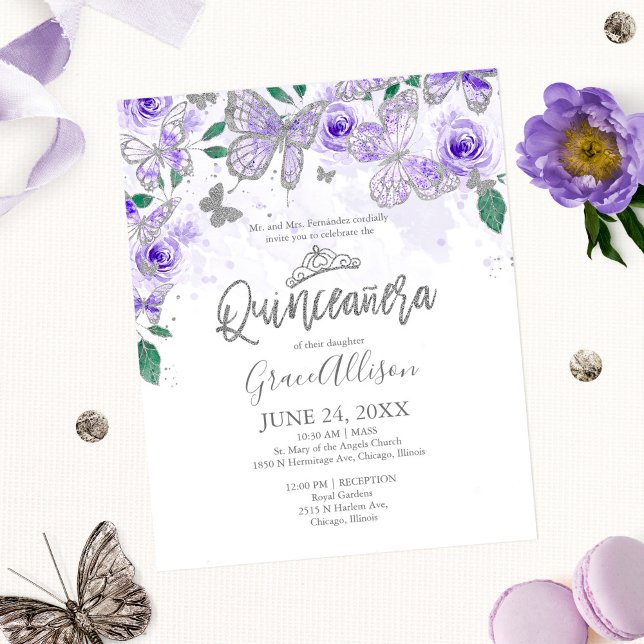 Quinceanera Butterfly Budget Invitation Bilingual (Creator Uploaded)