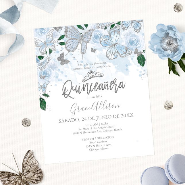Quinceanera Butterfly Budget Invitation Spanish (Creator Uploaded)