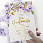 Quinceanera Butterfly Invitation English Wording<br><div class="desc">A whimsical purple gold glitter butterflies invite. Great for butterfly-themed 15th birthday party. CUSTOMIZATION: Please send me a message through the chat if you need any customisation,  as a change of colour. MODIFYING EXISTING ORDER/ SHIPMENT TIME,  ETC,  please contact directly to Zazzle support. https://help.zazzle.com/hc/en-us/articles/221463567-How-Do-I-Contact-Zazzle-Customer-Support-</div>