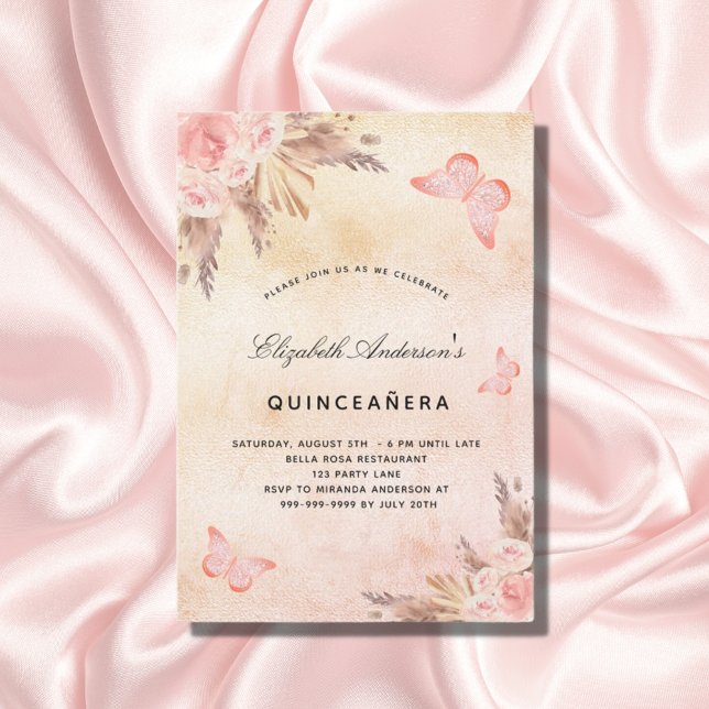 Quinceanera butterfly pampas grass blush invitation (Creator Uploaded)