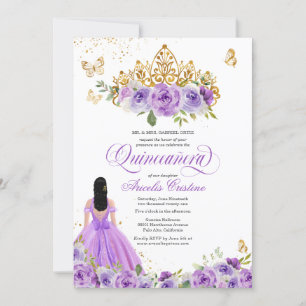 Quinceañera Butterfly & Purple Watercolor Flowers  Invitation