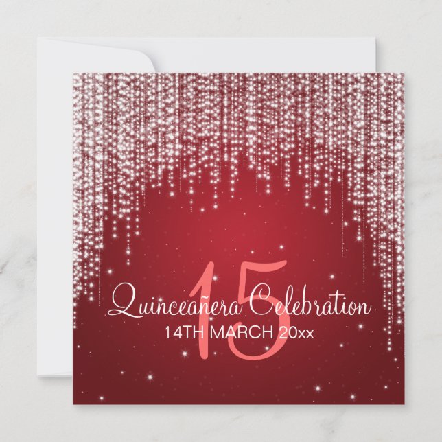 Quinceañera Celebration Party Night Dazzle Red Invitation (Front)
