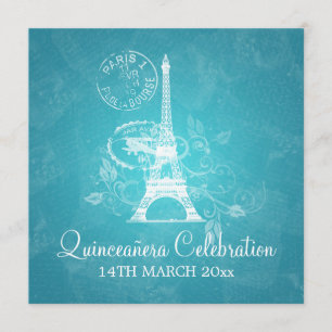 Quinceañera Celebration Party Romantic Paris Blue Invitation