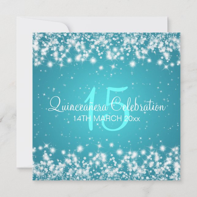 Quinceañera Celebration Party Winter Sparkle Blue Invitation (Front)