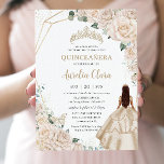 Quinceanera Champagne Ivory Floral Dress Princess Invitation<br><div class="desc">Personalise this lovely Quinceanera / Sweet 16 Birthday invitation with own wording easily and quickly,  simply press the customise it button to further re-arrange and format the style and placement of the text.  Matching items available in store!  (c) The Happy Cat Studio</div>