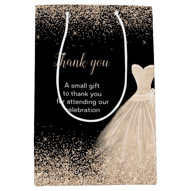 Quinceanera Champagne White Dress Faux Glitter Medium Gift Bag (Front)