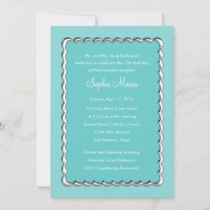 Quinceanera Change Blue Any Colour Silver Scallop Invitation