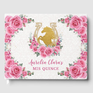 QUINCEAÑERA Charro Pink Rose Floral Horse Princess Guest Book