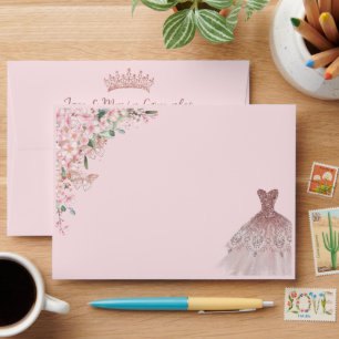 Quinceañera Cherry Blossoms Rose Gold Dress Gown Envelope