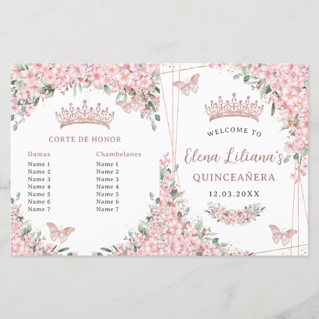 Quinceañera Cherry Blossoms Rose Gold Program (Front)