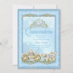 Quinceanera Cinderella Blue fairytale Carriage Invitation