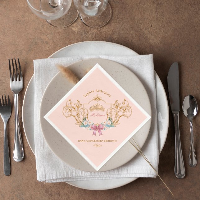 Quinceanera Classy Crown Vintage Frame Custom Napkin (Quinceanera Classy Crown Vintage Frame Custom Napkins)