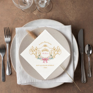 Quinceanera Classy Crown Vintage Frame Custom Napkin