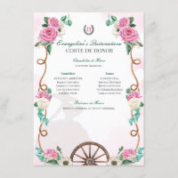 Quinceanera Corte de Honour Pink Rose Emerald Gree