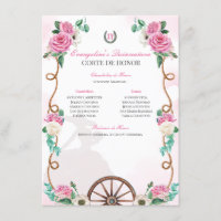 Quinceanera Corte de Honour Pink Roses Charro