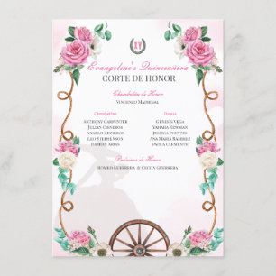 Quinceanera Corte de Honour Pink Roses Charro Enclosure Card