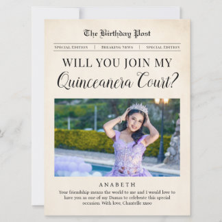 Quinceañera Court Proposal Newspaper Postcard