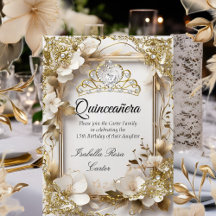 Quinceanera Cream Floral Gold White Tiara Party