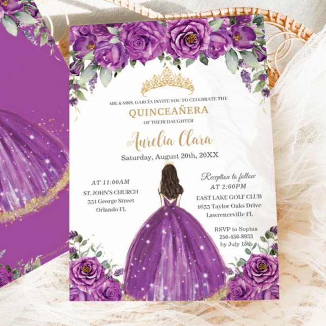 Quinceañera Dark Magenta Purple Floral Princess Invitation (Creator Uploaded)