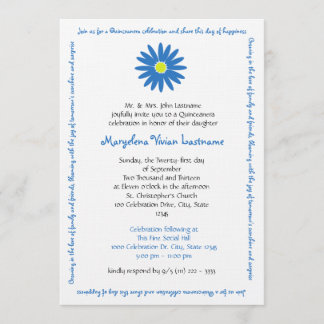Quinceanera Delightful Daisy Message Text Blue Invitation