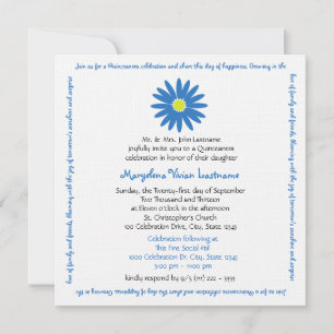 Quinceanera Delightful Daisy Message Text Blue Invitation