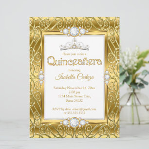 Quinceanera Diamond Gem Gold Birthday Party Invitation