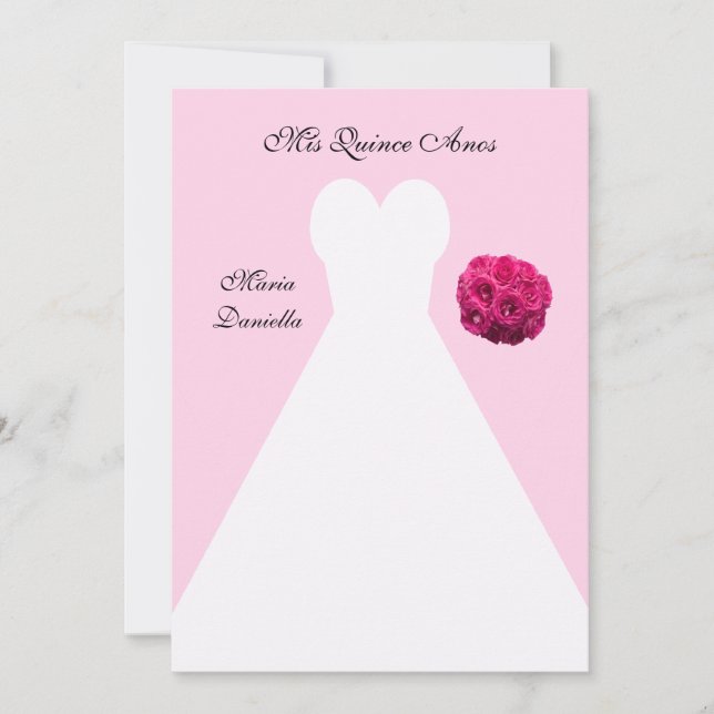 Quinceanera Dress on Pink Quince Anos Invitation (Front)