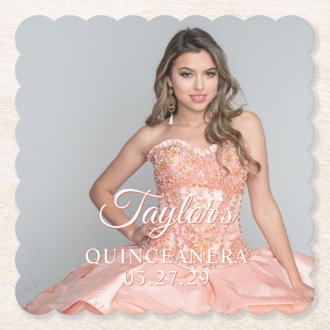 Quinceanera Dress Photo Two Colour Font Paper Coaster (Front)
