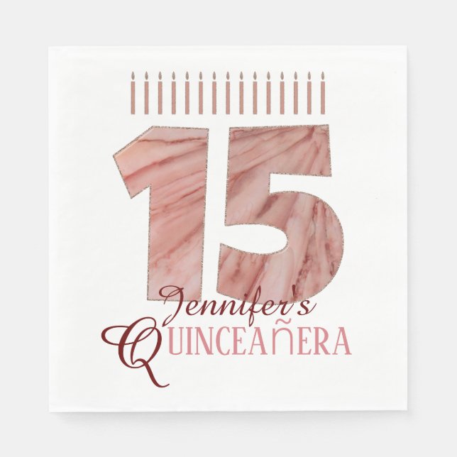 Quinceanera Elegant Pink Candle15th Birthday Party Napkin (Front)