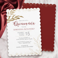 Quinceanera Elegant Red and Gold Leaf