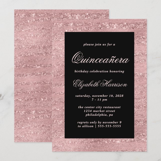 Quinceañera Elegant Rose Gold Birthday Party Invitation (Front/Back)