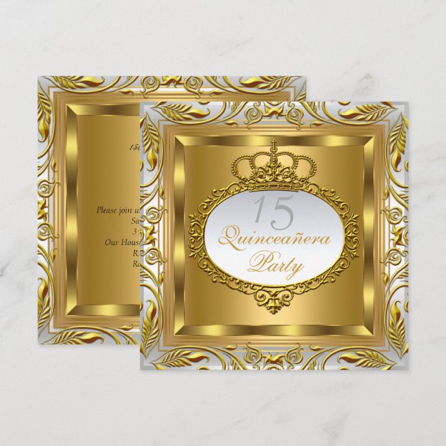 Quinceañera Elite Elegant Gold Silver Birthday Invitation (Front/Back)