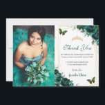 Quinceañera Emerald Floral Butterflies Birthday Thank You Card<br><div class="desc">Personalise this lovely quinceañera thank you card easily and quickly,  simply press the customise it button to further re-arrange and format the style and placement of the text.  Matching items available in store!  (c) The Happy Cat Studio</div>