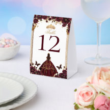 Quinceañera Emerald Gold Burgundy Roses Princess