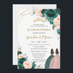 Quinceañera Emerald Green Blush Floral Twins  Invitation<br><div class="desc">Personalise this lovely quinceañera invitation with own wording easily and quickly,  simply press the customise it button to further re-arrange and format the style and placement of the text.  Matching items available in store!  (c) The Happy Cat Studio</div>