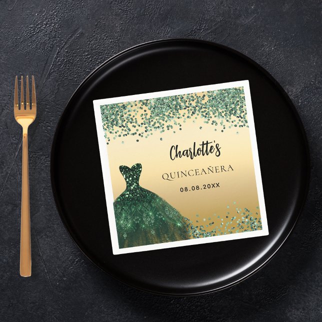 Quinceanera emerald green dress gold napkin (Creator Uploaded)