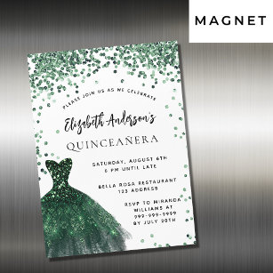 Quinceanera emerald green dress white luxury magnetic invitation