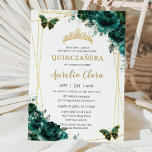 Quinceañera Emerald Green Floral Butterflies Tiara Invitation<br><div class="desc">Personalise this lovely quinceañera invitation with own wording easily and quickly,  simply press the customise it button to further re-arrange and format the style and placement of the text.  Matching items available in store!  (c) The Happy Cat Studio</div>