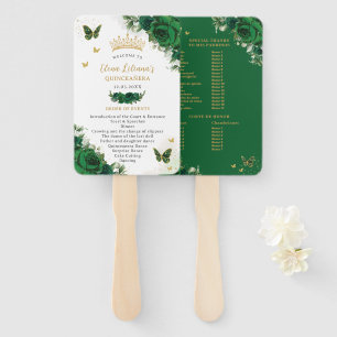 Quinceañera Emerald Green Floral Events Program Hand Fan