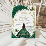 Quinceañera Emerald Green Floral Gold Princess Invitation<br><div class="desc">Personalise this lovely quinceañera invitation with own wording easily and quickly,  simply press the customise it button to further re-arrange and format the style and placement of the text.  Matching items available in store!  (c) The Happy Cat Studio</div>