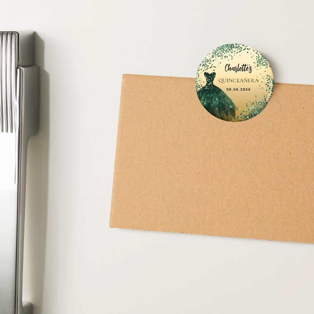 Quinceanera emerald green gold dress magnet (Creator Uploaded)