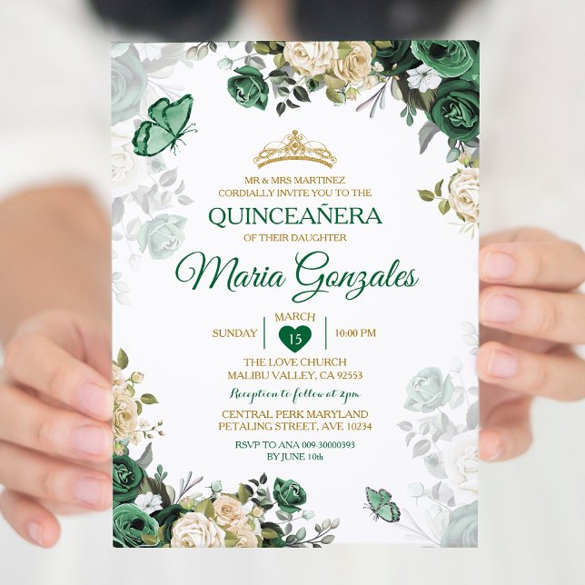 Quinceañera Emerald Green Mexican Butterfly Invitation (Creator Uploaded)