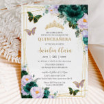 Quinceañera Emerald Green Purple Floral Butterfly Invitation<br><div class="desc">Personalise this lovely quinceañera invitation with own wording easily and quickly,  simply press the customise it button to further re-arrange and format the style and placement of the text.  Matching items available in store!  (c) The Happy Cat Studio</div>
