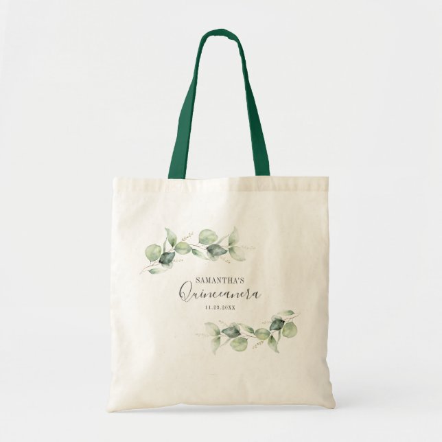Quinceanera Eucalyptus 15th Birthday Party Tote Bag (Front)
