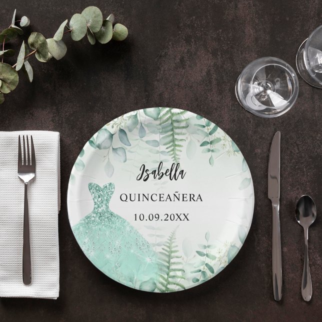 Quinceanera eucalyptus greenry woodland paper plate (Creator Uploaded)