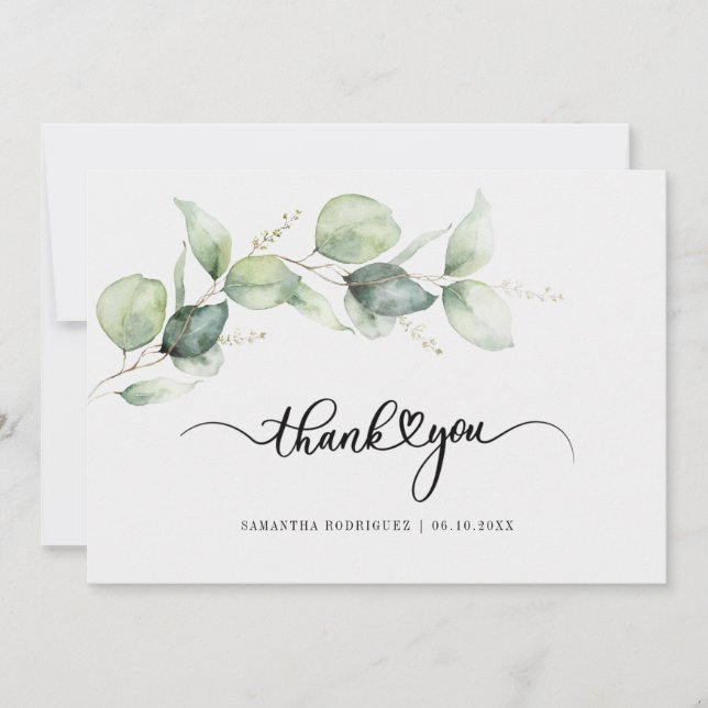Quinceanera Eucalyptus Hand-Lettered Thank You Invitation (Front)