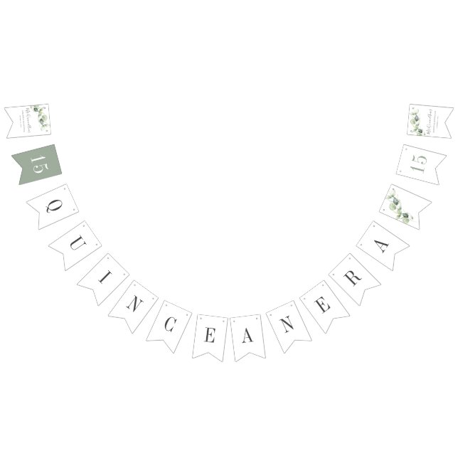 Quinceanera Eucalyptus Leaves Mis Quince Anos Bunting (All)